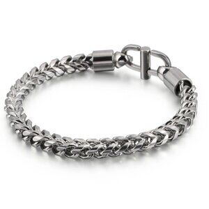 Men's Solid Style Stainless Steel Thick Chain Bracelet, Approx. 8.5 Inches